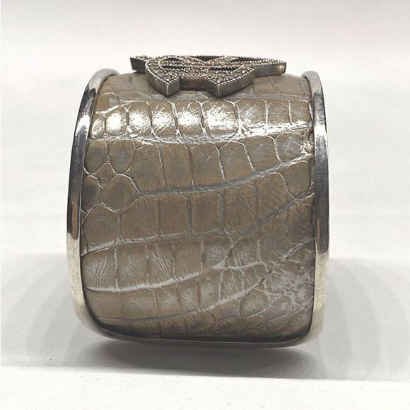 Ralph Lauren *Collection Crystal Monogram Sterling Taupe Alligator Cuff Bracelet - Picture 11 of 17